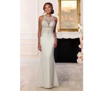 Stella York Ivory Lace Halter Sheath Wedding Dress